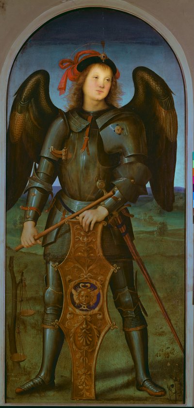 The Virgin and Child with SS. Raphael and Michael: Left Hand Panel of St. Michael by Pietro Perugino